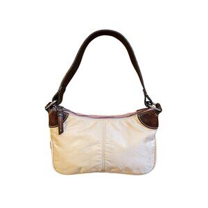 VTG Dooney & Bourke Wayfarer Baguette Shoulder Bag Ivory Nylon Brown Leather Y2K